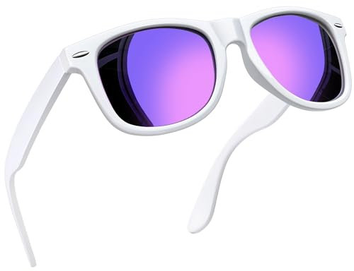 Joopin Spiegele Sonnenbrille Damen Polarisiert UV400 Unisex Rechteckige Sonnenbrille Lila Retro für Tourismus (Weiß Verspiegelt Lila)