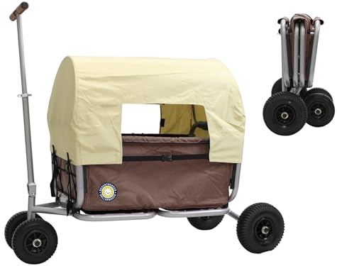 Notrekker Life vikbar rullvagn, vikbar handvagn med massiva gummidäck + parkeringsbroms solskydd (blå) (Brown, pneumatiska däck)
