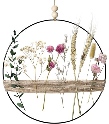 Trockenblumenkranz (30 * 30 cm) Türkranz Deko, DIY Natur Trockenblumenkranz Ring, Frühlingskranz Sommerkranz Girlande Homedeko Hochzeitsdeko, Tür Wand Dekoration
