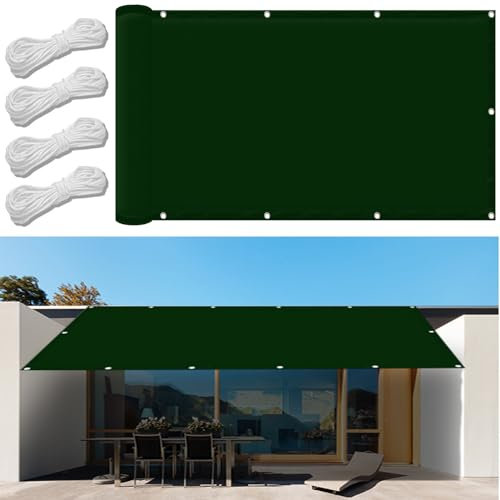 Tenda Parasole Rettangolare 1.5 x 5 m Tenda a Vela Impermeabile, Vela Ombreggiante Rettangolare Traspirante e Protezione per spazi all'aperto con Corda Libera, Verde Scuro