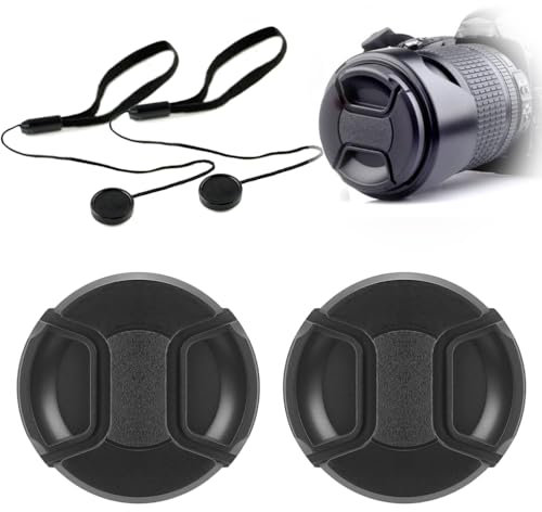52mm Bouchons d'objectif 2 Pack Snap on Capuchon Cache Objectif pour Appareils Photo Canon Nikon Olympus Sony Fujifilm（Avec 2 cordons antiperte）