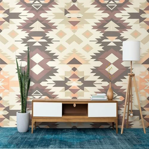 3D Mur Photo Murale Ethnique Tribal Rétro Géométrique Papier Peint Personnalisé pour Salon et Chambre Marron Jaunâtre Murales Fresque Home Decor 250 x 175 cm (WxH) Peinture Murale