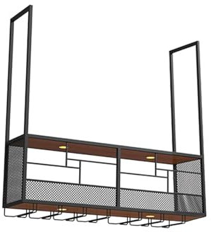 Decke Weinregal, Deckenregal, Deckenregal Hängend, Hängen Weinglashalter, Schwebendes Hängeregal 2-Lagiger Industrieller Hängender Weinflaschenhalter, Für Restaurant, Bar, Café, Küchen(120x85cm/47.2x3