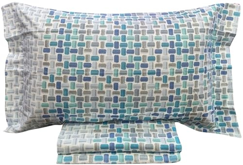 Caleffi Completo Letto Singolo in Flanella di Cotone Una Piazza, Set Lenzuola Singole con Lenzuolo Sopra, Sotto e Federa, Deva Azzurro