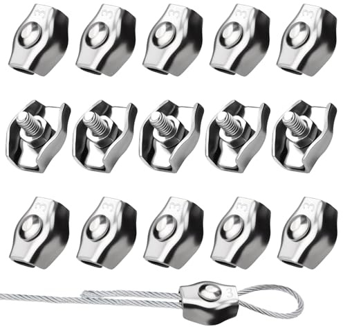 SWTYExt 15 Stück Drahtseilklemme 3mm Seilklemme M3 Seilklemmen Edelstahl 304 Drahtseilklemmen Drahtklemme für Drahtseil Stahlseil Wire Seilspanngarnitur Wäscheleinenspanner Markise Fixiert