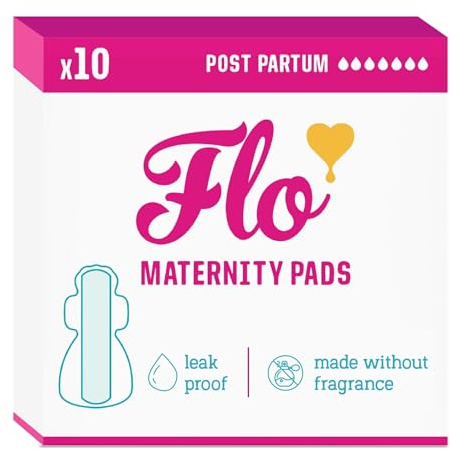 Flo Bamboo Maternity Pads – Ultra Absorbent, Maximum Protection, Ultra Long - 4 Wings, Breathable Pads for Postpartum – 10 Pads