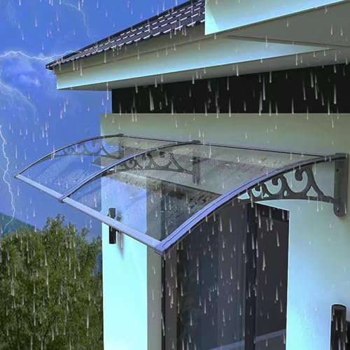 Auvent de Porte d'Entrée Moderne,Marquise de Porte d’Entrée en Polycarbonate Transparent Contre la Pluie,Porte Résistante Toit Abri,Support Noir/Blanc/Gris/Doré,Taille 151 (60x100cm/24x39,Grey)