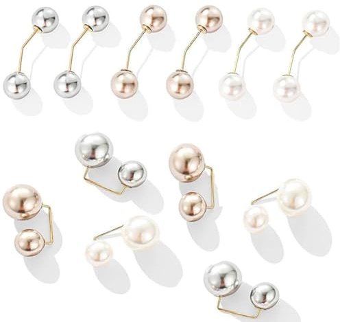 BIKPRST 12Pcs Broche De Doble Perlas De Imitación Clip De Chal De Suéter Broche De Seguridad Broche De Perlas Vintage Accesorios Joyería Mujeres Broche Para Suéter Chal Abrigos Solapa Sombreros