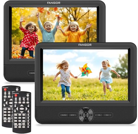 FANGOR 7.5 Car DVD Player, Car DVD Player Dual Screen Play Two Different Movies or The Same Movie with Customized Headrest Strap, Support All Regions, Last Memory, USB/SD Card