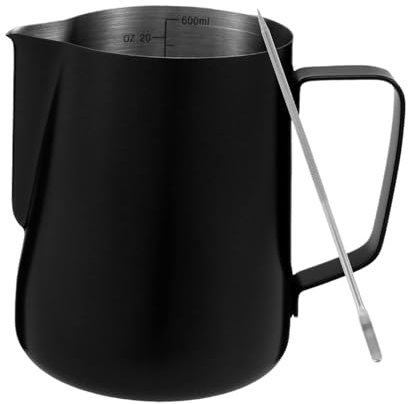Lechera Acero Inoxidable Jarra for espumar leche de acero inoxidable, jarra con boquilla larga y redondeada, Espumador de leche, jarra vaporizadora de leche profesional for Barista para Espumar(Black)