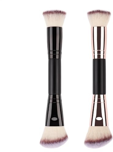 Pinceau à fond de teint, pinceau à poudre à double extrémité, outil de mélange de beauté doux, fouet 2 en 1 pour adultes, parfait pour le contouring et le mélange, noir et doré