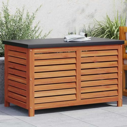 Homgoday Gartenbox 90x48x55 cm Massivholz Eukalyptus Gartentruhe Auflagenbox Garten Aufbewahrungsbox Kissentruhe Gartenmöbel für Garten Terrasse