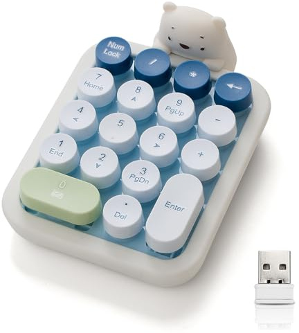 Lomiluskr Simpatico tastierino numerico wireless con orso in silicone, tasti rotondi colorati, connessione wireless USB 2,4 G, tastiera numerica portatile per contabilità finanziaria, adatta per PC