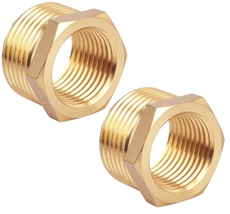 lasuroa 2pcs Brass Reducer Hex Bushing, 3/4 NPT Male to 1/2 NPT Female Heavy Duty Threaded Pipe Hose Fitting Reducer Adapter for Plumbing Gas Hydraulic Systems