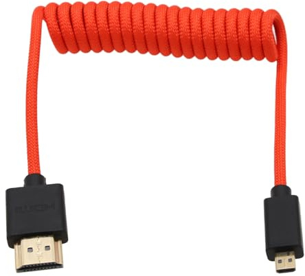 HangTon Cable micro HDMI 4K120 8K60 Raw para ATOMOS Ninja V Ultra Shinobi, Sony ZV-E10 A7C A7R IV A6700, Canon R5C R100 R8 R6 M50 MKII, Nikon Fujifilm Sigma FP, rojo trenzado en espiral 30 cm