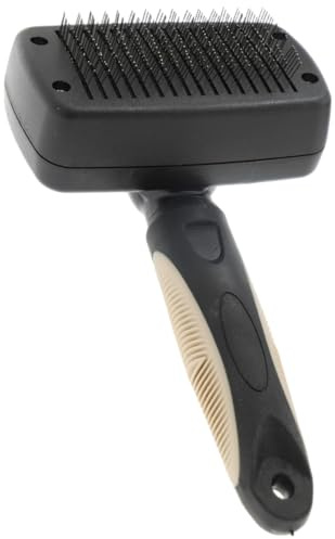 Rosewood Brosse Carde Auto Nettoyante pour Chien Taille S, brosse pour poils mi longs à longs, avec picots en acier inoxydable, bouton poussoir et poignée antidérapante