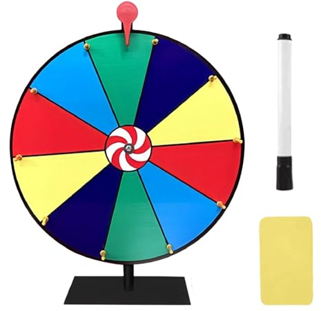 Kiuiom Ruleta Juego con Soporte,Ruleta de La Suerte,Rueda de Premio,Rueda Giratoria de la Fortuna con Marcador Borrable y Borrador para Juegos Palabras,Halloween,Navidad,Fiesta,Diámetro 30 cm