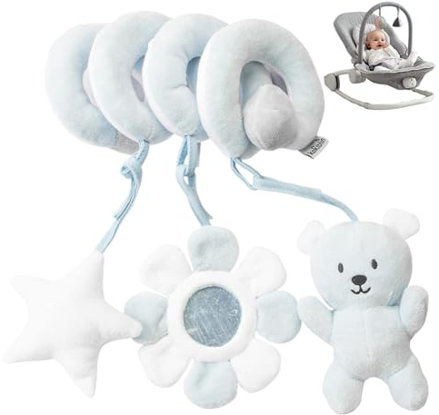 Giocattoli per seggiolino per auto per bambini 0-6 mesi ragazzo a spirale a forma di giocattoli per bambini divertenti con sonagli seggiolino per auto educativo appeso per le ragazze neonati, sedile