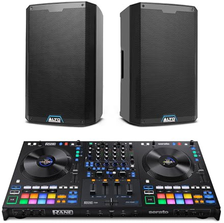 Rane FOUR DJ Controller and ALTO TS415 Powered PA Speakers Pair for Live Music, DJ sets, Events, Music production