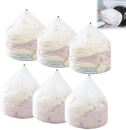 Seis redes de lavandería para lavadora, malla gruesa y fina, reutilizable para ropa, ropa de cama y manteles