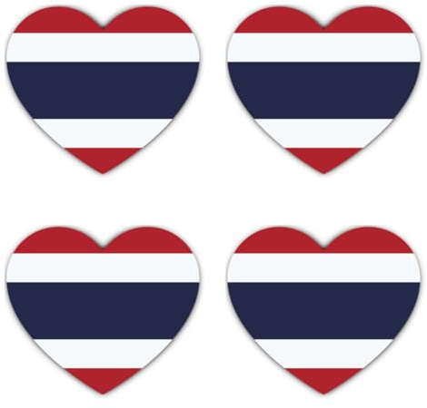 Aufkleber: 100 mm, 4 Stück - Thailand Flagge Herz Sticker Vinyl Aufkleber Set 4er Wetterfest 10cm Auto Laptop Koffer