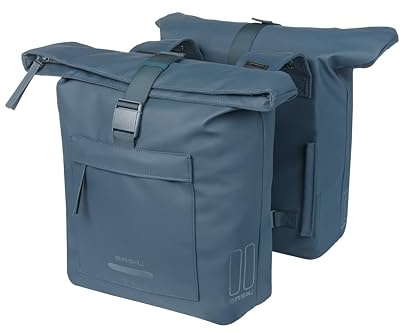 Basil Brooklyn Doppelte Fahrradtasche Gepäckträger - Wasserdicht 41L – Wasserdicht – Reflektierend – aus Recyceltem Material - Blau