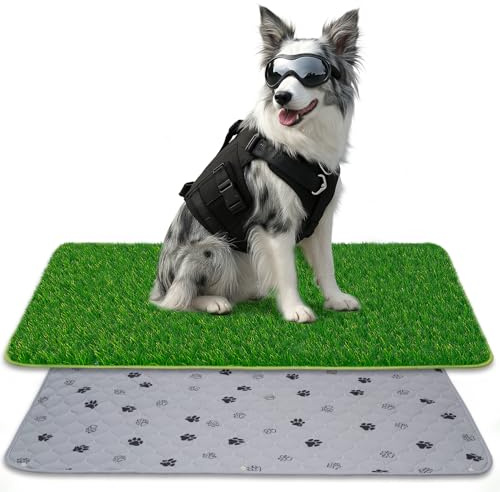 SSRIVER 90 x 60 cm, 2 in 1, tappetino per cani, lettiera per cani, toilette per cani con erba artificiale, per la casa e l'appartamento, ideale per l'addestramento del cane per interni ed esterni