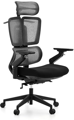 hjh OFFICE Ergo U2 Flex3 kontorsstol – Professionell snurrstol med andningsbart nätryggstöd och robust sits – höjdjusterbart svankstöd – svart