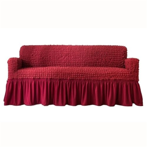 Eleganter Seersucker-Sofabezug, leicht zu tragen, Möbelschutz für rustikale Stühle und Chaiselongue, Rot, Größe L (170230 cm)
