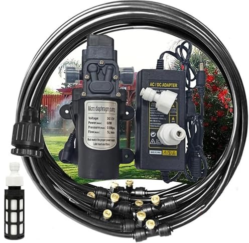 Genérico Kit Nebulizadores para Terrazas con Bomba de 12V, Sisteme de Nebulizacion para Exteriores jardín Pergola, Kit de Sisteme de Enfriamiento por Nebulización(Size:15M(49.2ft))