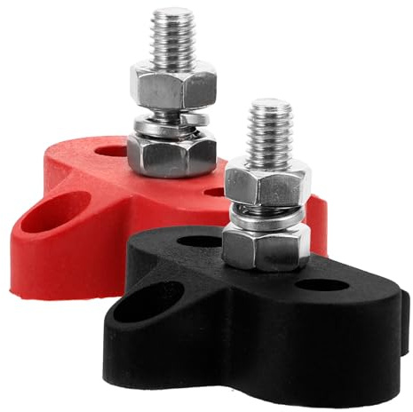 DIYEAH Bloque de Terminales de Distribución para Coche 12-48v Pernos M6 en Negro y Rojo Regletas de Bornes Eléctricas para Autocaravanas Barcos y Maquinaria Barra Colectora