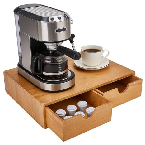 DICOSMETIC Boîte de rangement en bois pour dosettes de café, 2 tiroirs, grande capacité, 39 x 28,5 x 8,3 cm, aucun assemblage nécessaire, multi-usage, cuisine, bureau, bar