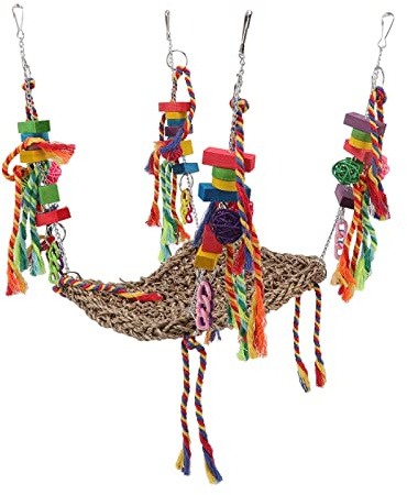 Red de Paja para Escalada de pájaros, Natural, Transpirable, Alivia el aburrimiento, Red de Escalada para Loros con Cadenas de Acero Inoxidable para pájaros, Loros, hámsteres,