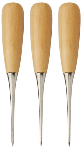 BCOATH Set 3 Punteruoli per Cucito Manuale in Materiale Sintetico Manico in Legno, Facili da Penetrare la Pelle, Strumenti Pratici per Riparazioni DIY e Ricamo