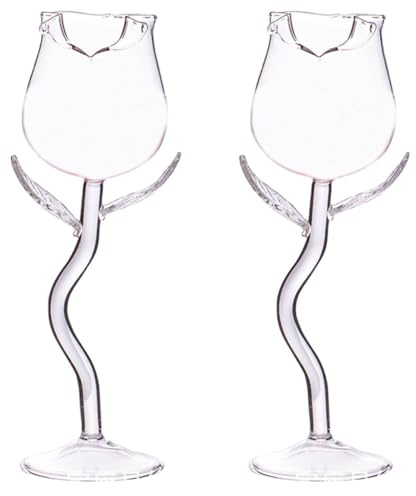 GALPADA Bicchieri da Vino Rosso in Plastico 2 Pezzi Design 3d a Forma di Rosa e Base Solida per Feste e Matrimoni Eleganti