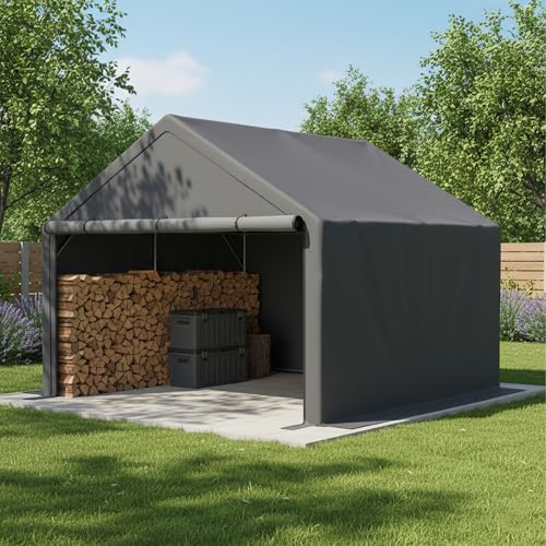 Garage per bicicletta, resistente alle intemperie, con protezione UV e tapparelle, struttura in acciaio, per 1-4 biciclette, terrazza, moto, garage, casetta da giardino, grigio, HD26042002 (305 x 296