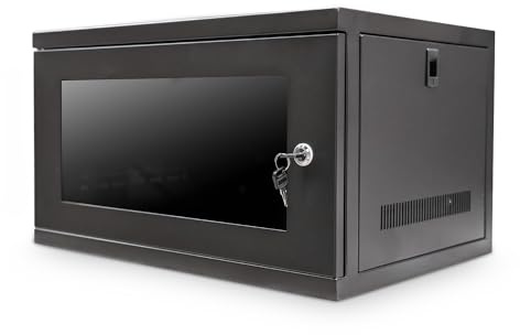 LMS Data Server Rack Data Cabinet - Deep Wall Mounted 19 450mm Black Storage Rack with Glass Door, Removable Side Panels, Front-Rear Lockable (6U Glass Door)