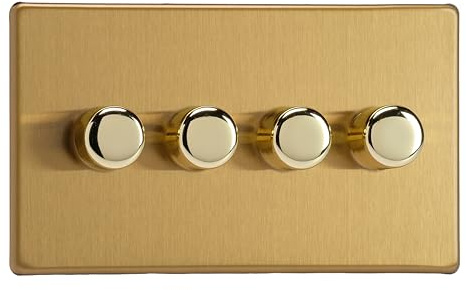 Varilight 4-Gang 2-Way V-Pro Push On/Off Rotary LED Dimmer 4 x 0-120W (Twin Plate) Brushed Brass