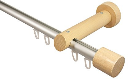 Innenlauf Gardinenstange aus Aluminium und Holz in Buche, 20 mm, Endstück Kappe, 180 cm