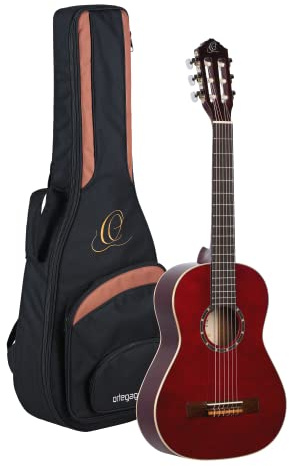Ortega Guitars Röd konsertgitarr 1/2 storlek – Family Series – inklusive Gigbag – mahogny/granfilt (R121-1/2WR)
