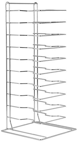 Vogue Pizza Pan Stacking Rack 11 Slot, Silver, 2.5 inches Between Shelves, Store Pre-Made Pizzas in Advance, F026 | Generous 2.5-inch shelf gaps allow prepping and storing dough bases in advance to speed up busy professional service.