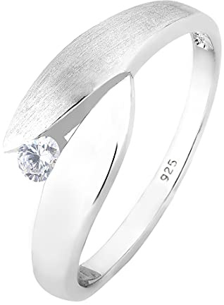 Elli Damen-Ring Solitär Zirkonia Blatt Fassung