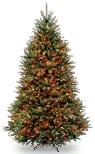 National Tree Company 6.5 ft Pre-Lit Dunhill Fir Full Artificial Christmas Tree, 650 Multicolor Lights, 1,838 Tips, Includes Stand, Green