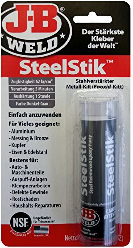 JB Weld SteelStik, stahlverstärkter Metall Kitt, klebt und dichtet wird hart wie Stahl, 8267-DEU