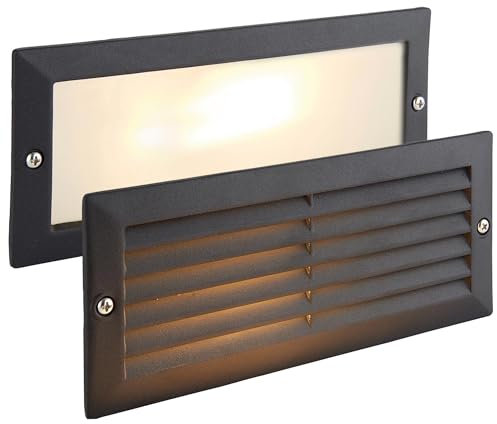 ECO Outdoor Black Aluminium & Frosted Glass Brick Light with Grille and Plain Front Panels - IP44 Rated