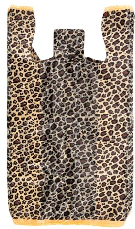 SSWBasics Durable Medium Leopard Print Plastic T-Shirt Bags for Small Business - 11 ½” x
