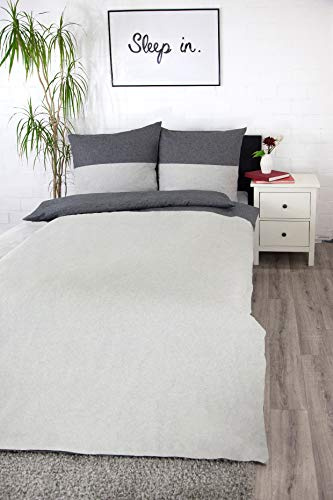 jilda-tex Biber Bettwäsche Made IN Germany Melange 135x200 cm + 80x80 cm 100% Baumwolle Feinbiberbettwäsche Edelflanell Verschiedene Größen/Farben(Hellgrau/Streifen Dunkelgrau, 135 x 200 cm)