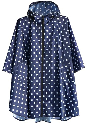 Anyoo Poncho de lluvia impermeable ligero reutilizable senderismo con capucha chaqueta para actividades al aire libre, lunares azules, talla única
