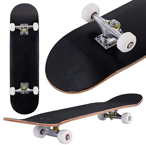 COSTWAY Skateboard en Bois d'Erable à 7 Couches, Planche à roulettes avec 4 Roues en PU, 80x20cm, Support 50KG pour Jeunes ou Débutants