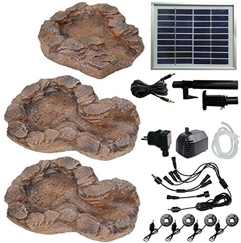Solar Bachlauf QUELLBACH II Hybrid-System 230V mit LED Wasserfall Teichpumpe Wasserspiel für Garten, Gartenteich, Teich